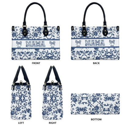 Toile De Jouy Mom - Personalized Mother Leather Handbag & Leather Long Wallet