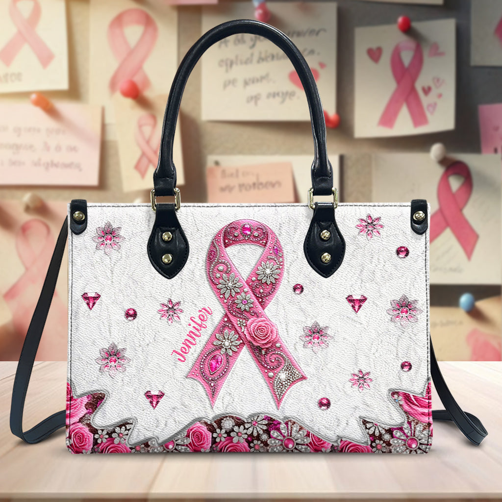 Breast Cancer Awareness - Personalized Breast Cancer Awareness Leather Handbag