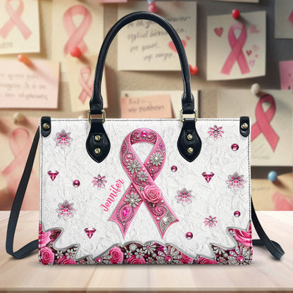 Breast Cancer Awareness - Personalized Breast Cancer Awareness Leather Handbag