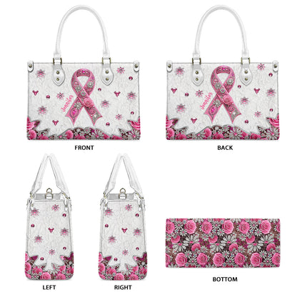Breast Cancer Awareness - Personalized Breast Cancer Awareness Leather Handbag