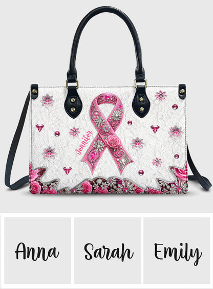 Breast Cancer Awareness - Personalized Breast Cancer Awareness Leather Handbag