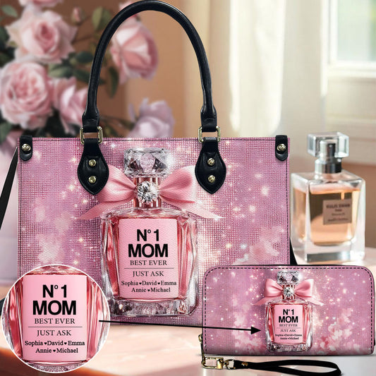 No1 Mom Ever - Personalized Mother Leather Handbag & Leather Long Wallet