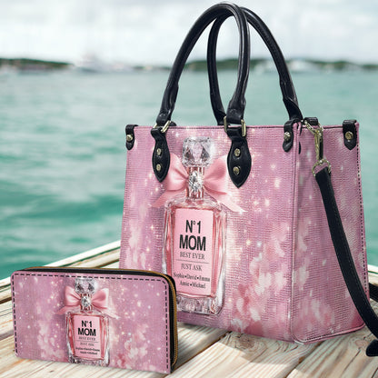 No1 Mom Ever - Personalized Mother Leather Handbag & Leather Long Wallet