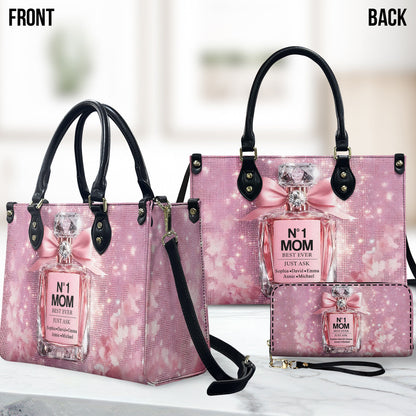 No1 Mom Ever - Personalized Mother Leather Handbag & Leather Long Wallet