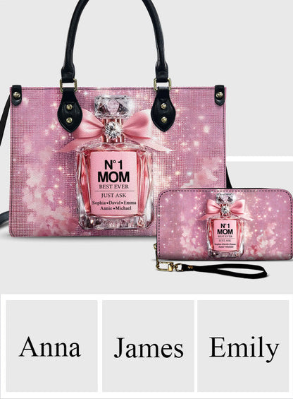No1 Mom Ever - Personalized Mother Leather Handbag & Leather Long Wallet
