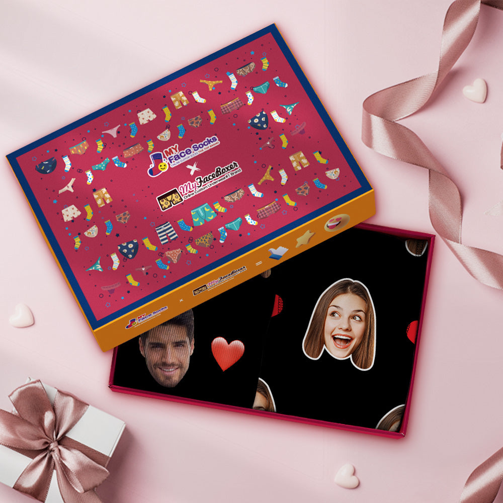 Gearróga agus Stocaí Boxer Aghaidh an Chustaim Red Love Heart Set Comhbhrandála Bronntanais Lá Vailintín