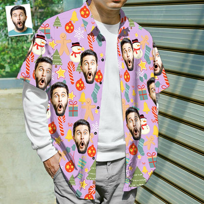 Léine Aghaidh an Chustaim Grianghraf Pearsantaithe Léine Haváís na bhFear Bronntanas Iontas na Nollag - Nollaig Shona