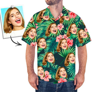 Custom Tropical Shirts Custom Pet Face Hawaiian Shirt Leaves & Flowers Shirt