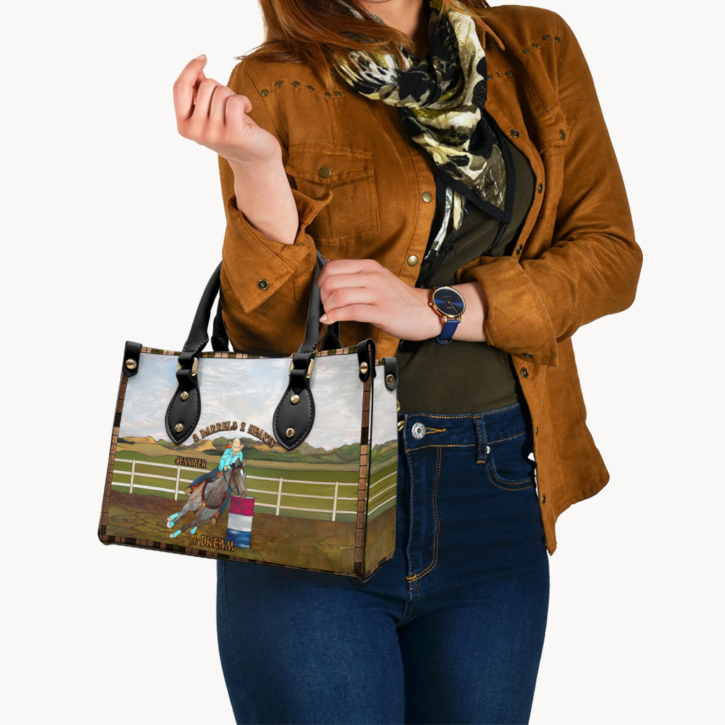 3 Barrels 2 Hearts 1 Dream - Personalized Horse Leather Handbag