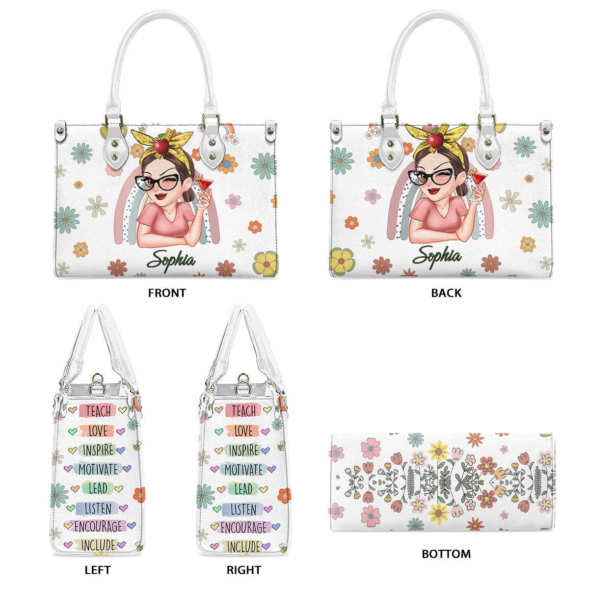 Teach Love Inspire - Personalized Teacher Leather Handbag