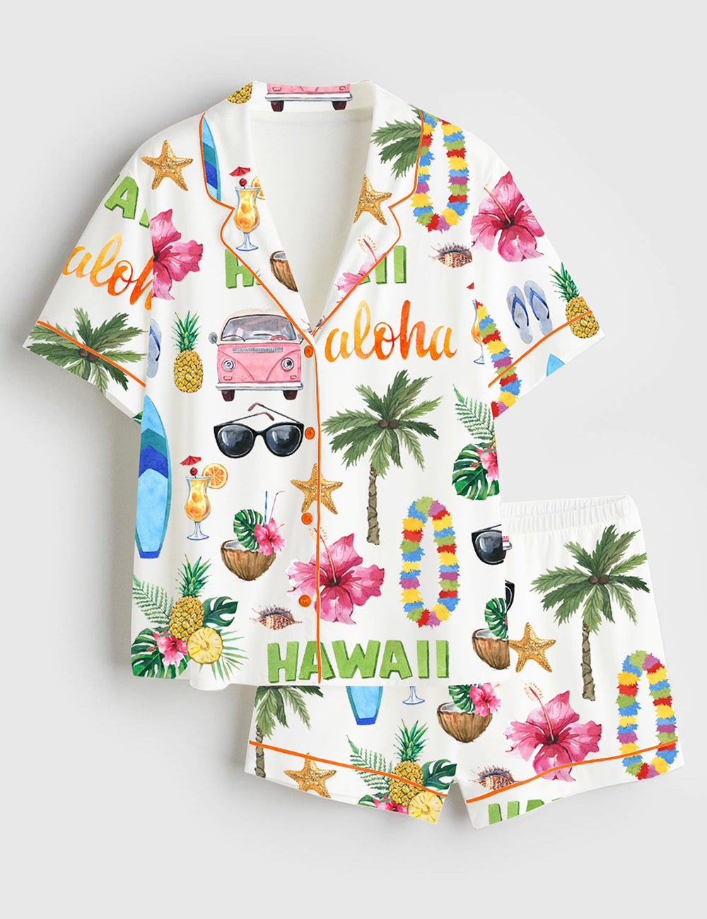 Women's Hawaii Travel Short Sleeve Satin Pajama Set