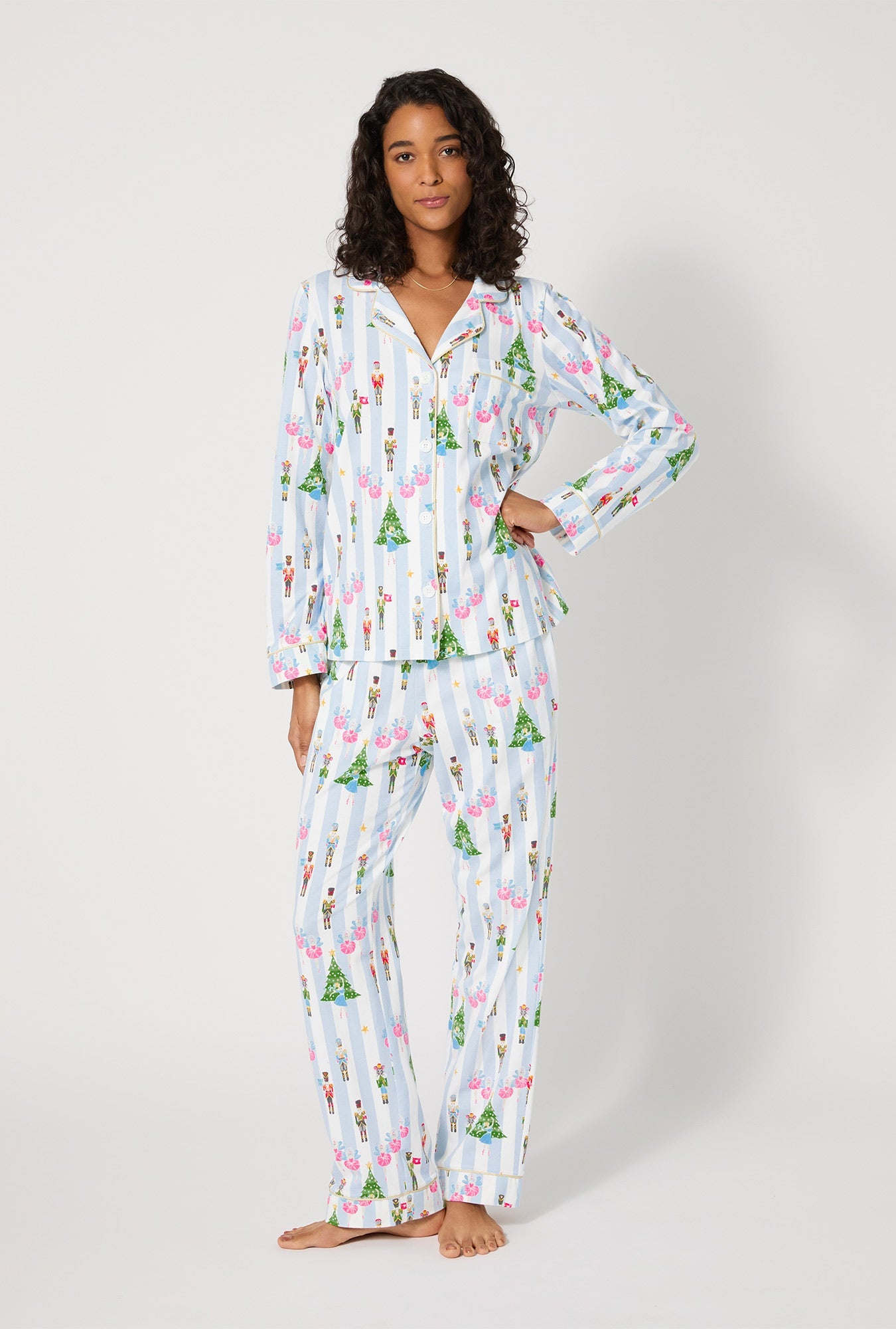 Sugarplum Stripe Long Sleeve Classic Stretch Jersey Pj Set