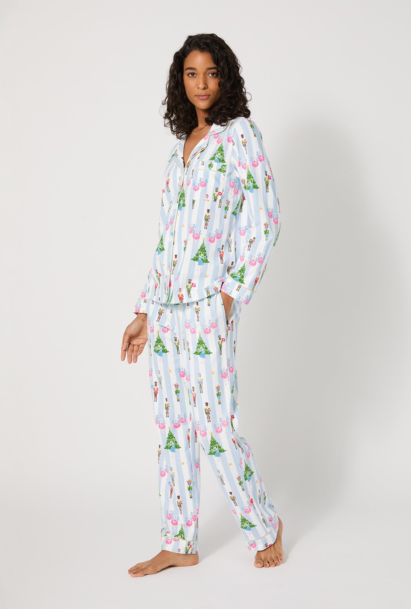 Sugarplum Stripe Long Sleeve Classic Stretch Jersey Pj Set