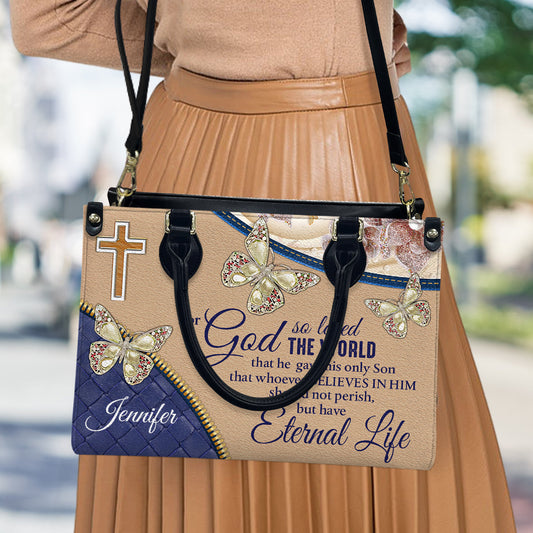 For God So Loved The World - Personalized Butterfly Leather Handbag