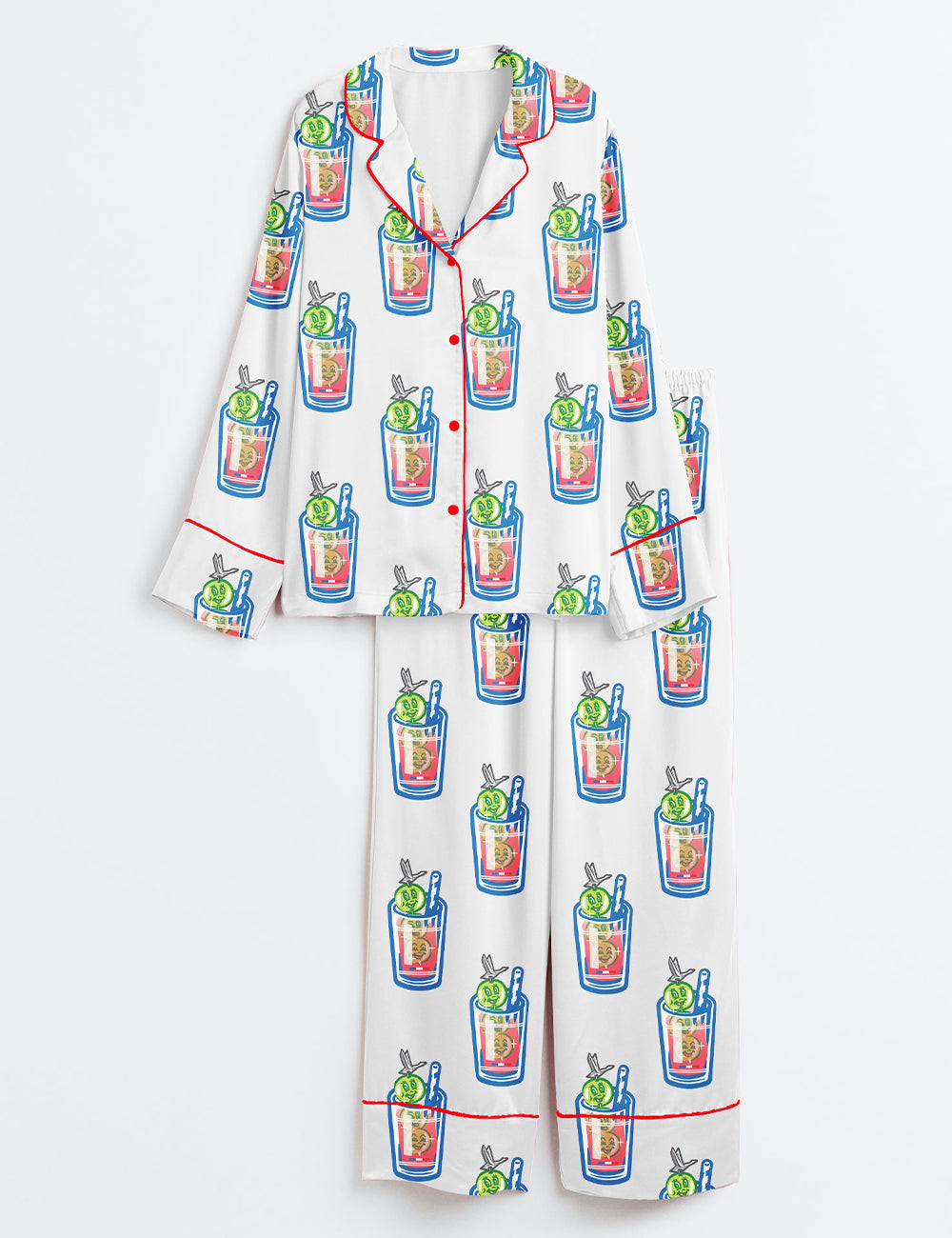 Women’s Watercolor Tennis US Open Honey Deuce Drink Art Print Long Sleeve Satin Pajama Set