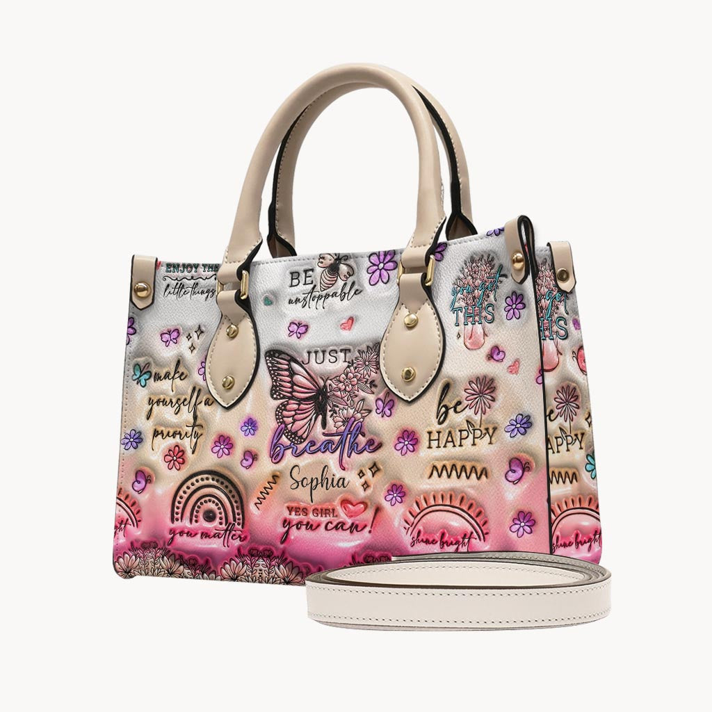 Positive Affirmations Butterfly - Personalized Butterfly Leather Handbag
