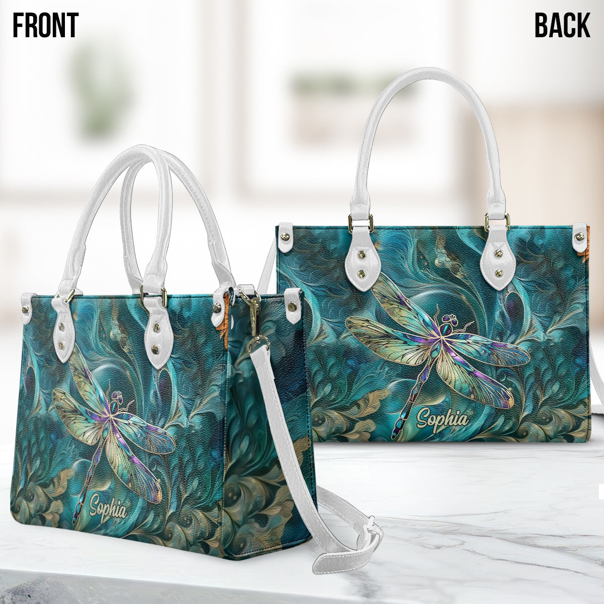 Beautiful Dragonfly - Personalized Dragonfly Leather Handbag