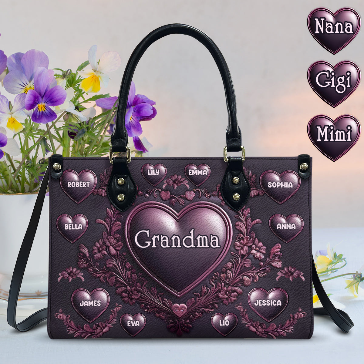 Grandma Nana Mama - Personalized Grandma Leather Handbag