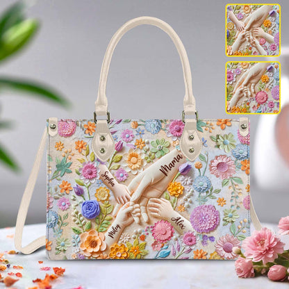 Hold Our Hands - Personalized Mother Leather Handbag