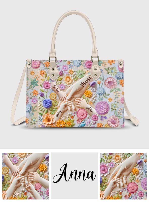Hold Our Hands - Personalized Mother Leather Handbag