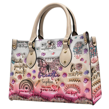 Positive Affirmations Butterfly - Personalized Butterfly Leather Handbag