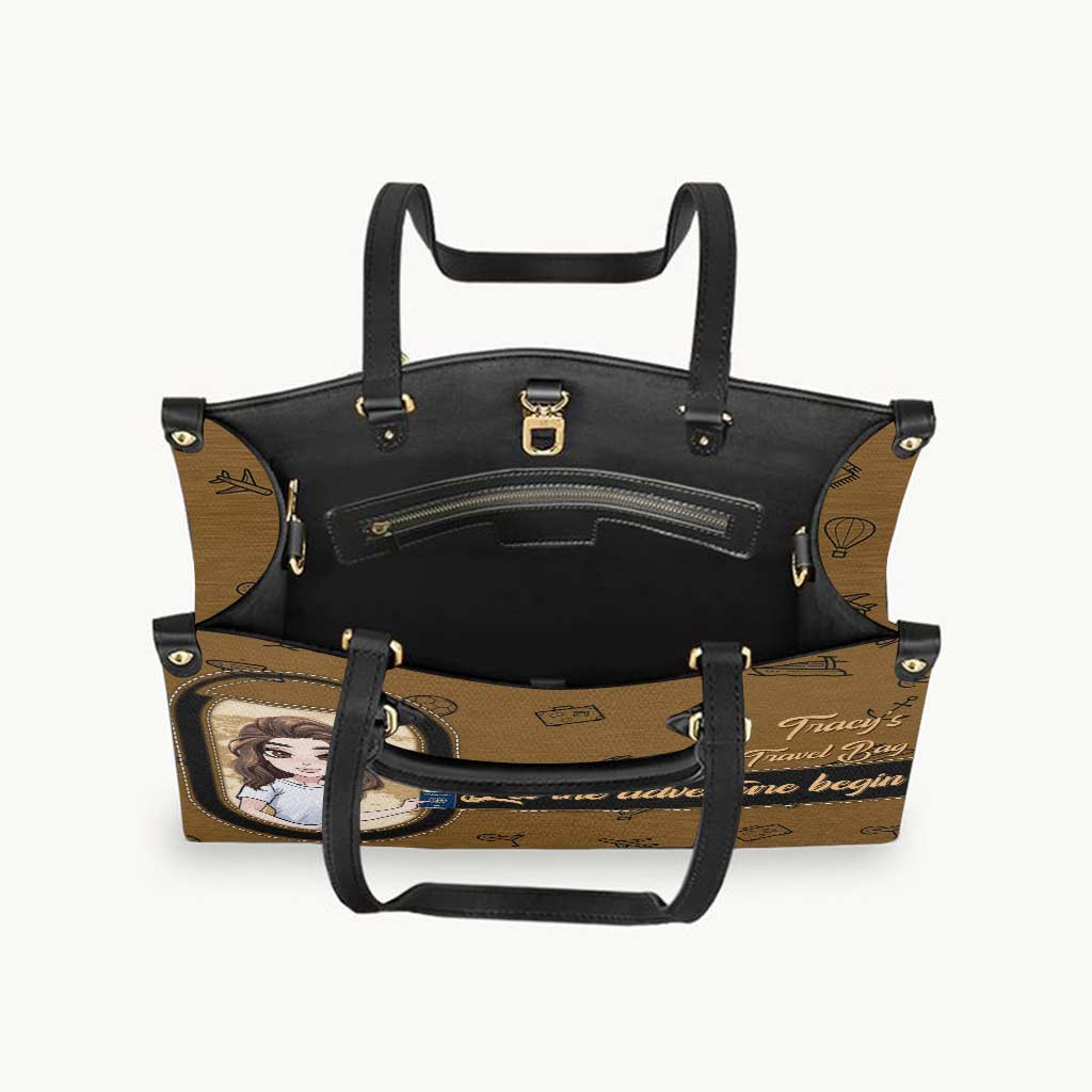 Let The Adventure Begin Travel Bag - Personalized Travelling Leather Handbag