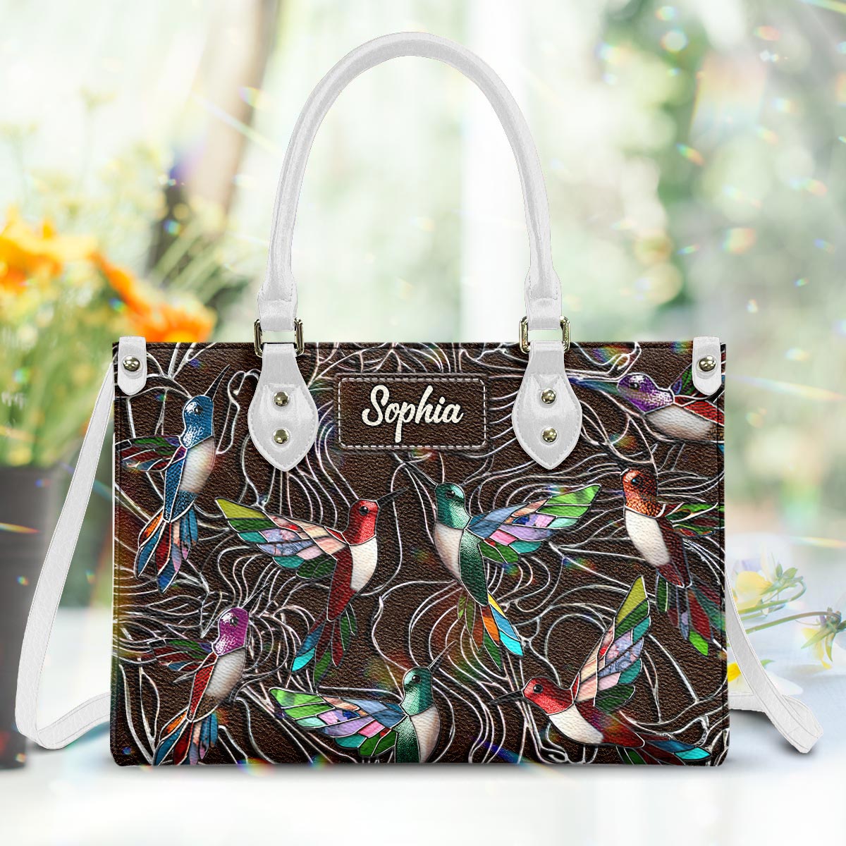 Family Members Hummingbirds Beautiful Birds - Personalized Family Leather Handbag