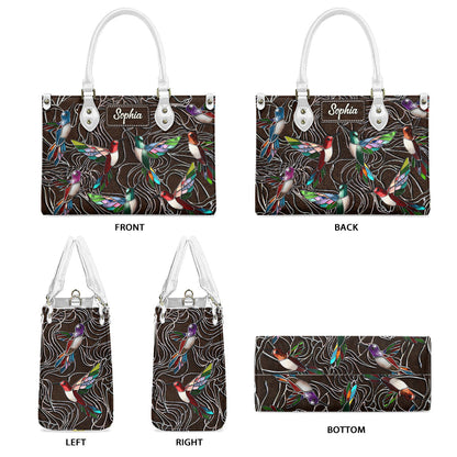 Family Members Hummingbirds Beautiful Birds - Personalized Family Leather Handbag
