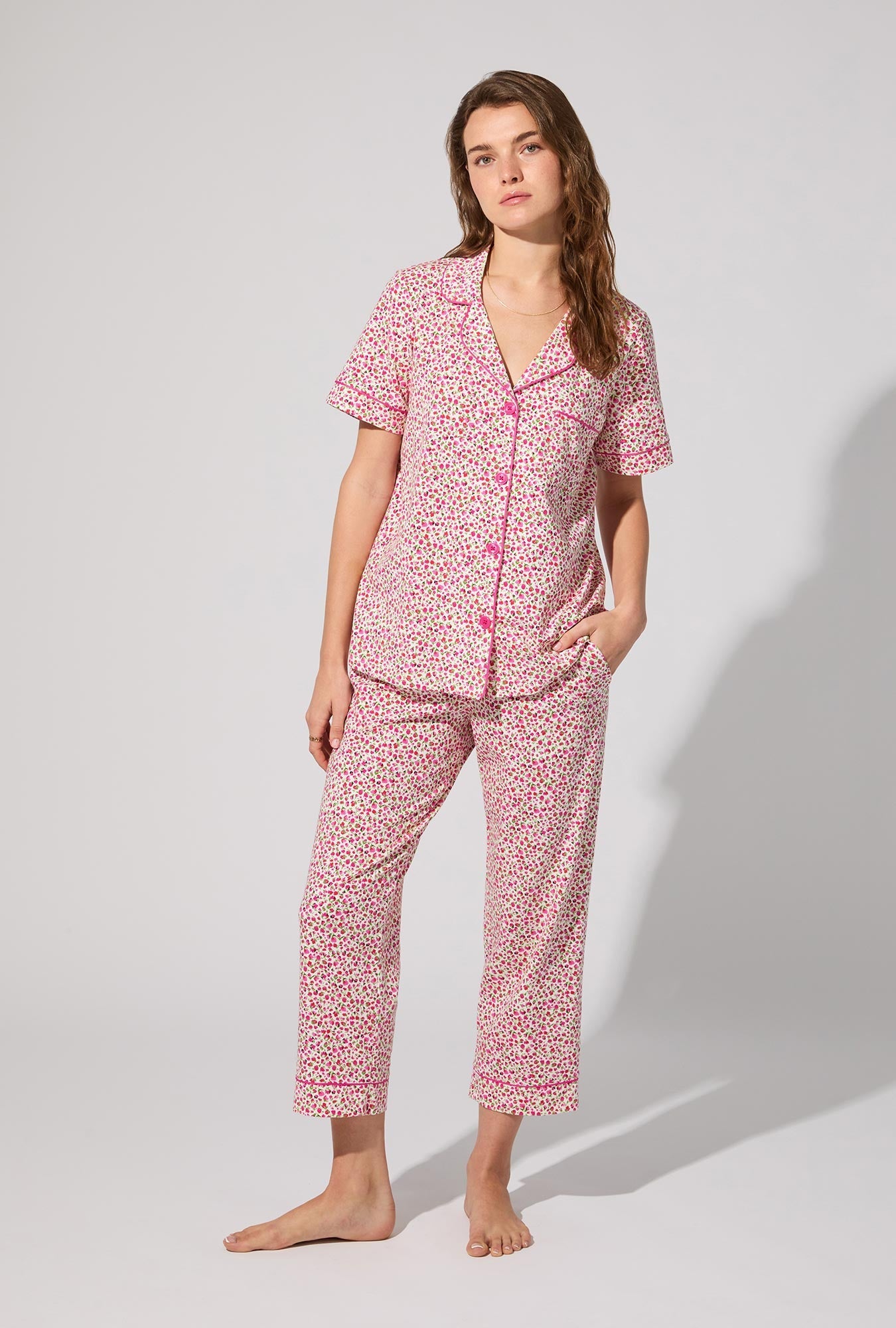 Lynn Short Sleeve Classic Stretch Jersey Cropped PJ Set