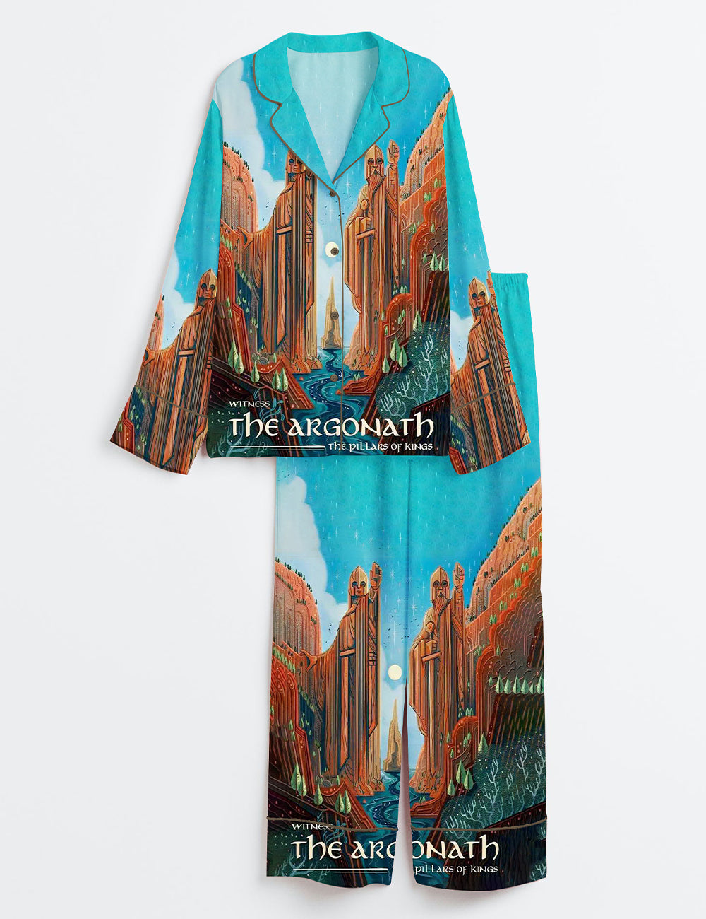 Women’s Lord Of The Rings Argonath Travel Long Sleeve Satin Pajama Set