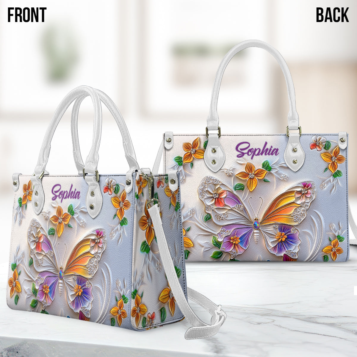 Stunning Butterfly - Personalized Butterfly Leather Handbag