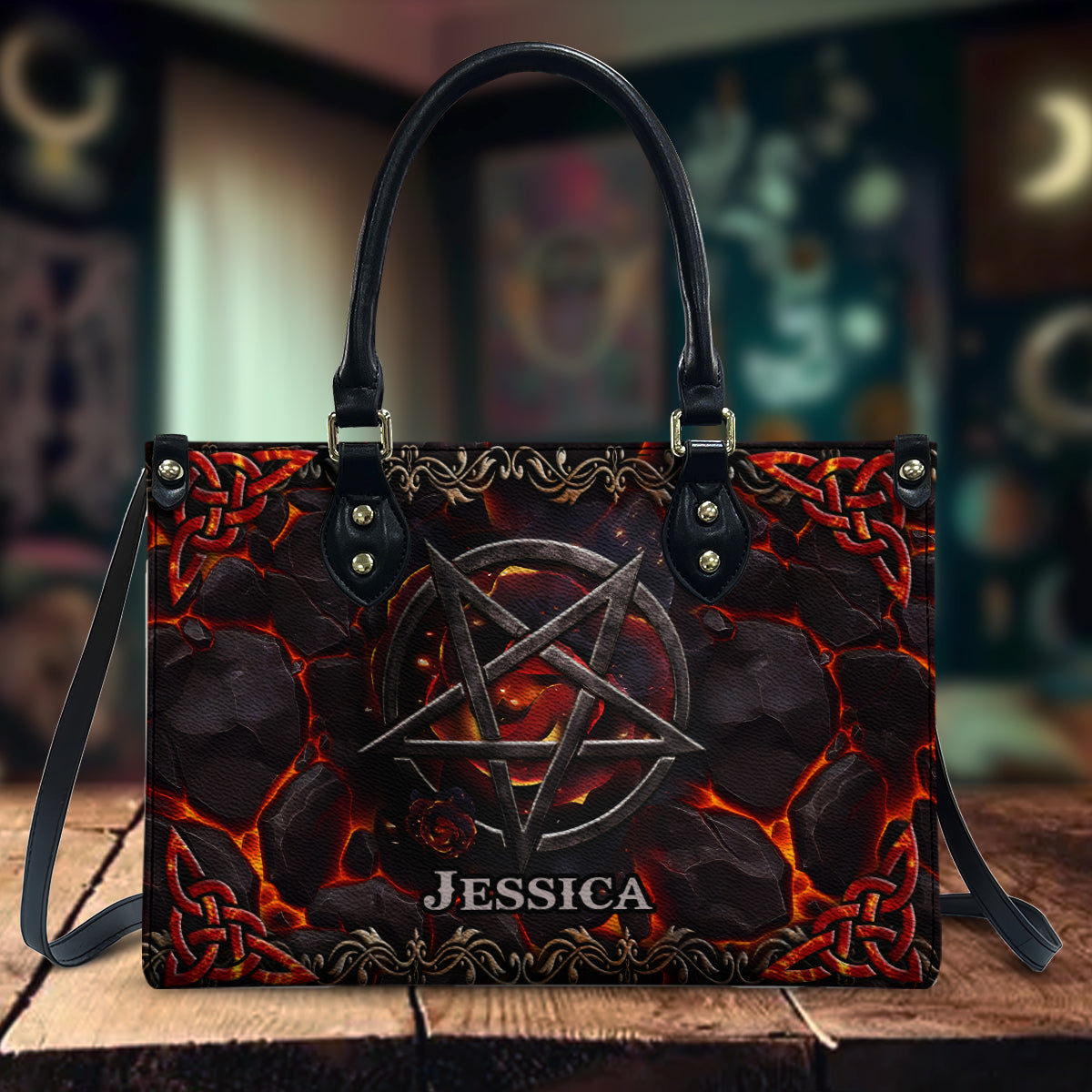 Volcanic Pentacle - Personalized Witch Leather Handbag