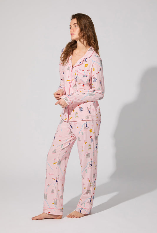48 Hrs In Paris Long Sleeve Classic Stretch Jersey PJ Set