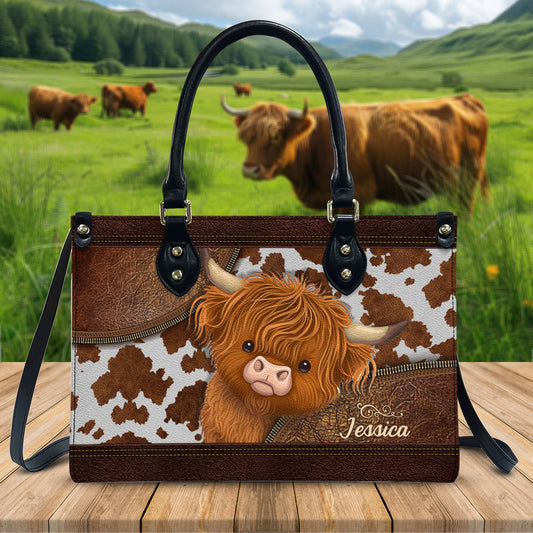 Love Highland Cows - Personalized Leather Handbag