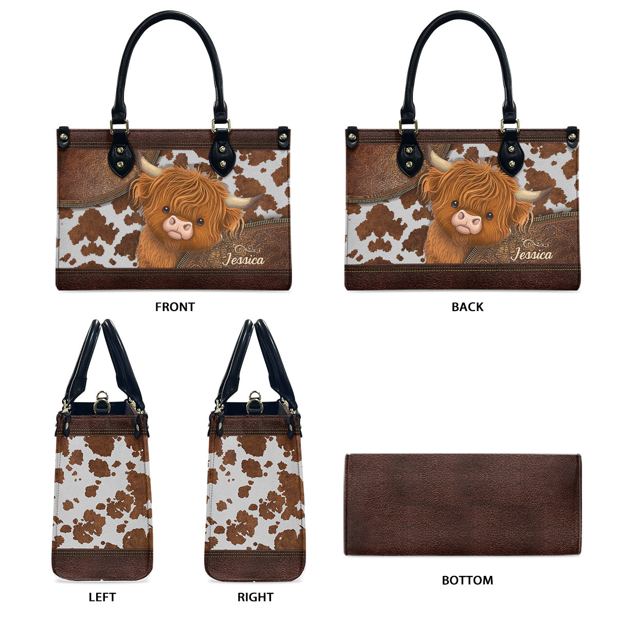 Love Highland Cows - Personalized Leather Handbag