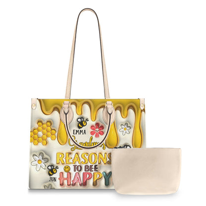 Grandma’s Reasons To Bee Happy - Gift for grandma - Personalized Leather Handbag