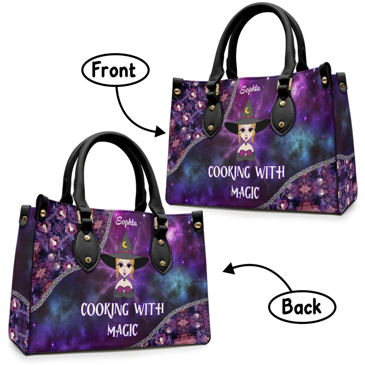 Cooking With Magic - Personalized Witch Leather Handbag