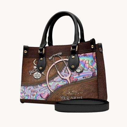 Pink Stethoscope - Personalized Nurse Leather Handbag