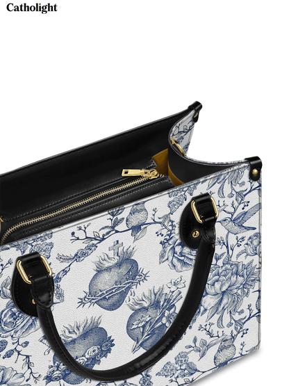 Catholight Sacred Elegance: Blue and White Devotion Leather Bag