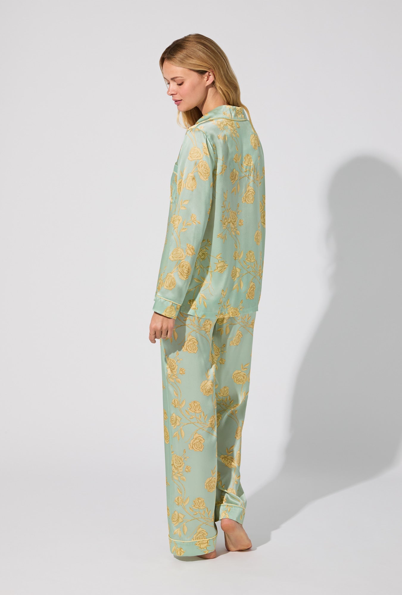 Royal Roses Long Sleeve Classic Woven Washable Silk Satin PJ Set