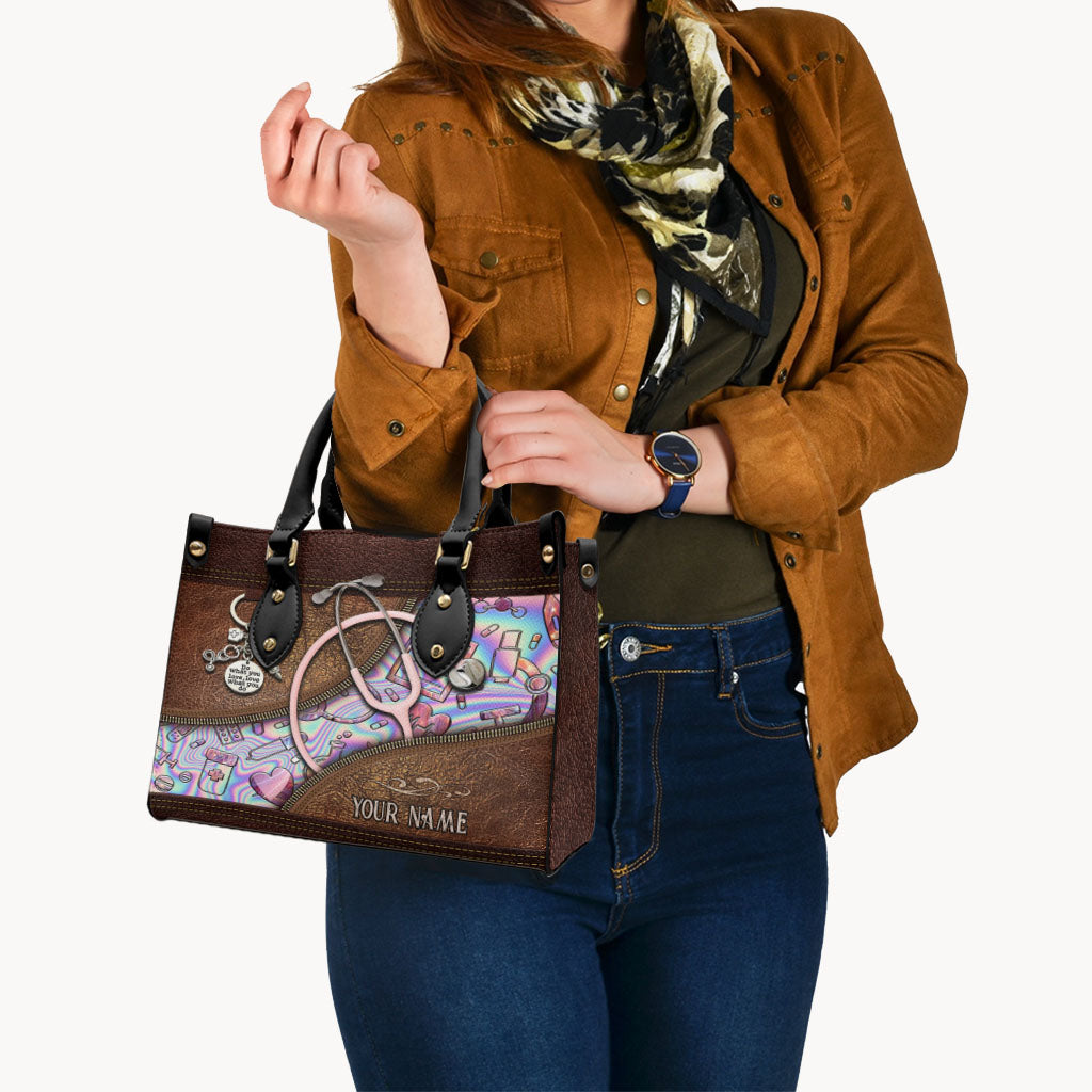 Pink Stethoscope - Personalized Nurse Leather Handbag
