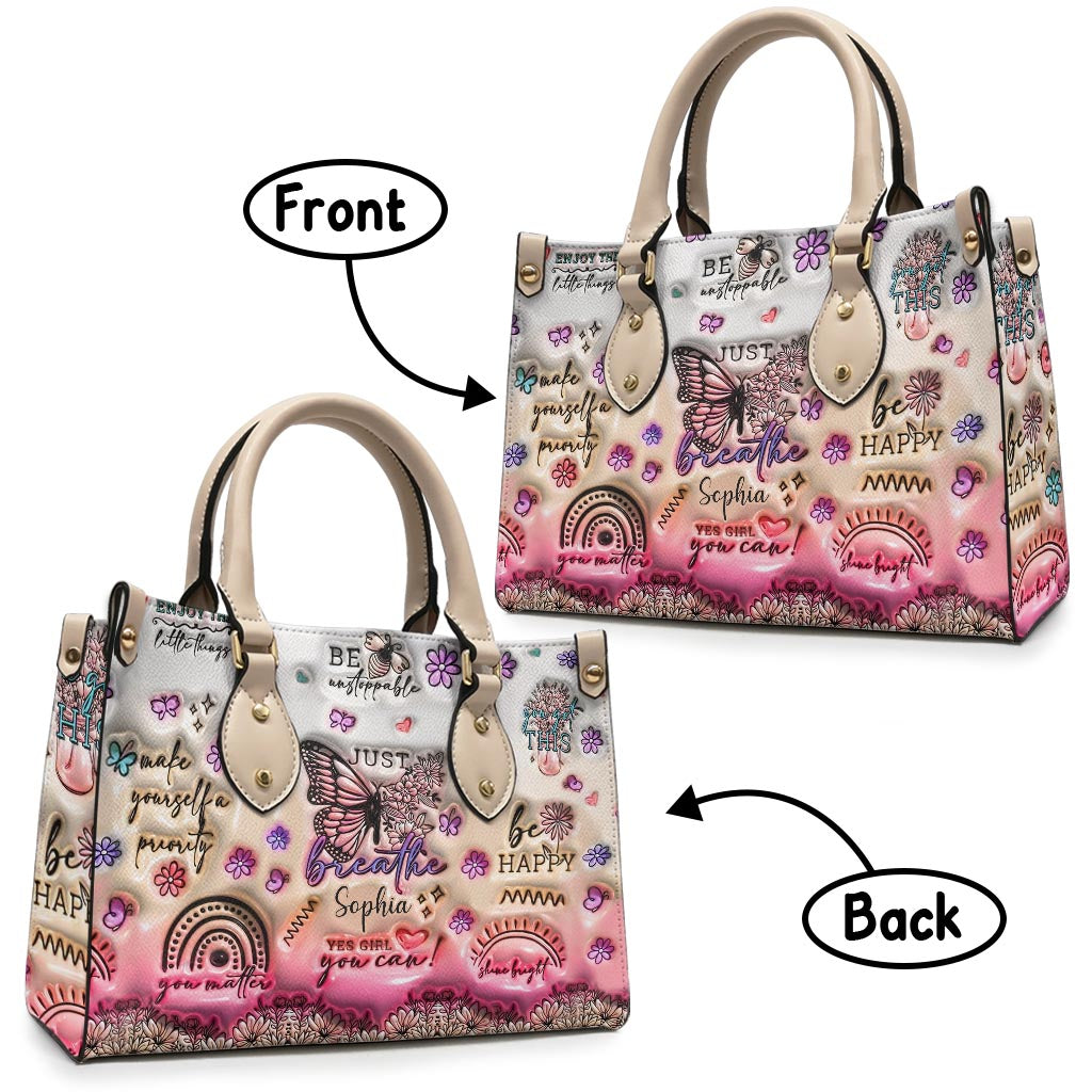 Positive Affirmations Butterfly - Personalized Butterfly Leather Handbag