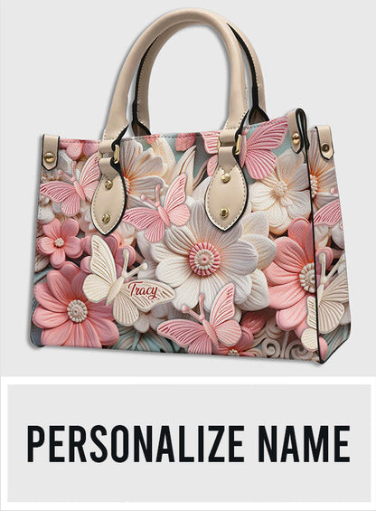 Butterfies And Flowers - Personalized Butterfly Leather Handbag