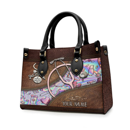 Pink Stethoscope - Personalized Nurse Leather Handbag