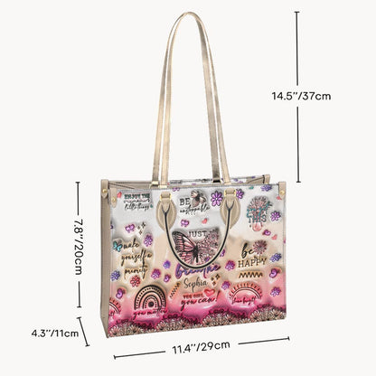 Positive Affirmations Butterfly - Personalized Butterfly Leather Handbag