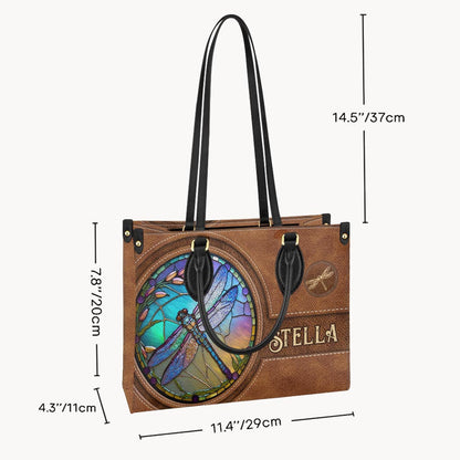 Stained Glass Dragonfly - Personalized Dragonfly Leather Handbag