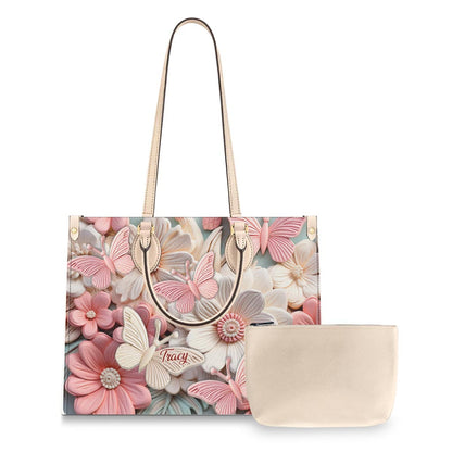 Butterfies And Flowers - Personalized Butterfly Leather Handbag