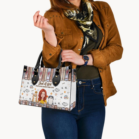 Love Books And Cats - Personalized Book Leather Handbag