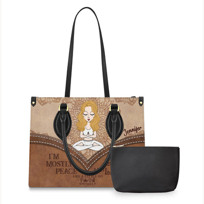 I'm Mostly Peace - Personalized Yoga Leather Handbag