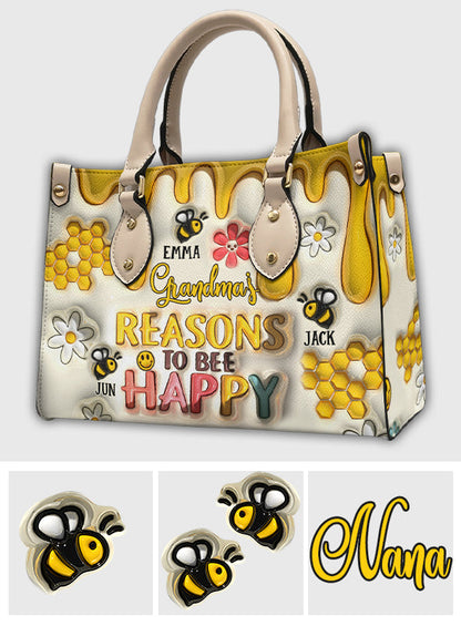 Grandma’s Reasons To Bee Happy - Gift for grandma - Personalized Leather Handbag